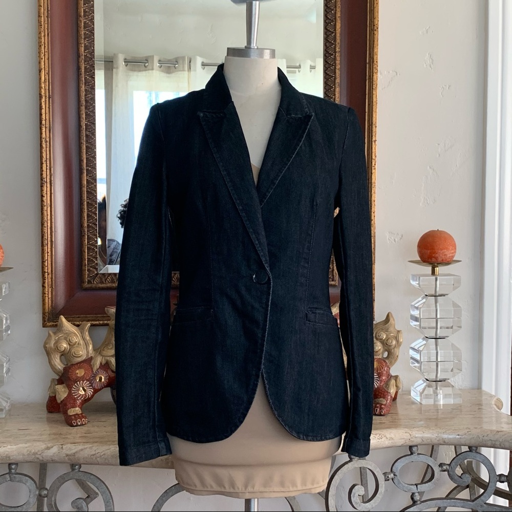 KENSIE Denim Blazer Single Button Notch Collar - Picture 2 of 11